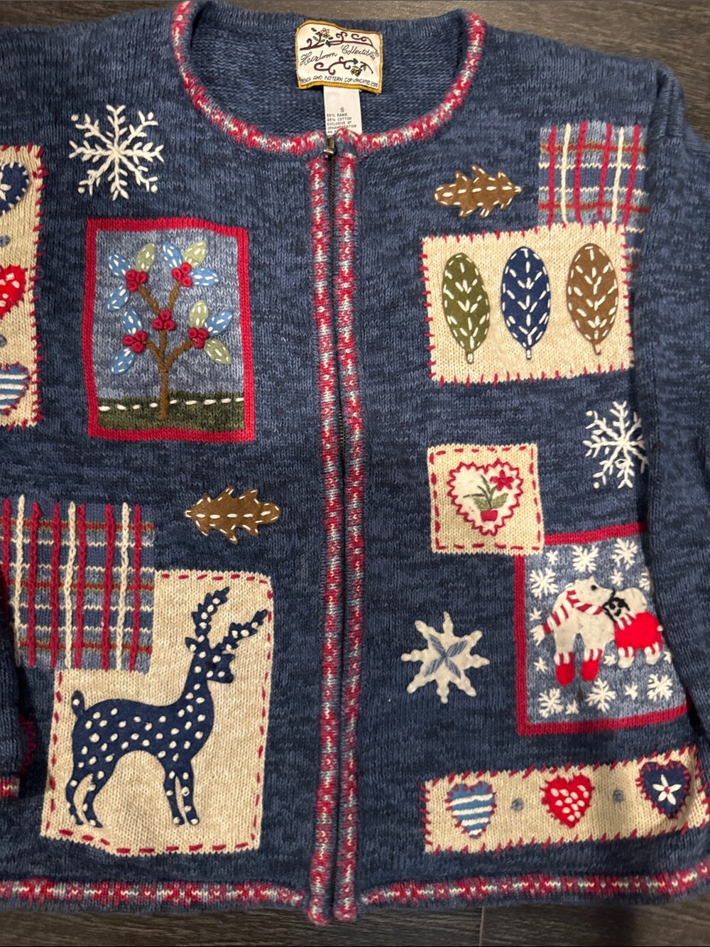 Blue Patchwork Holiday Cardigan Sweater - J. Jill